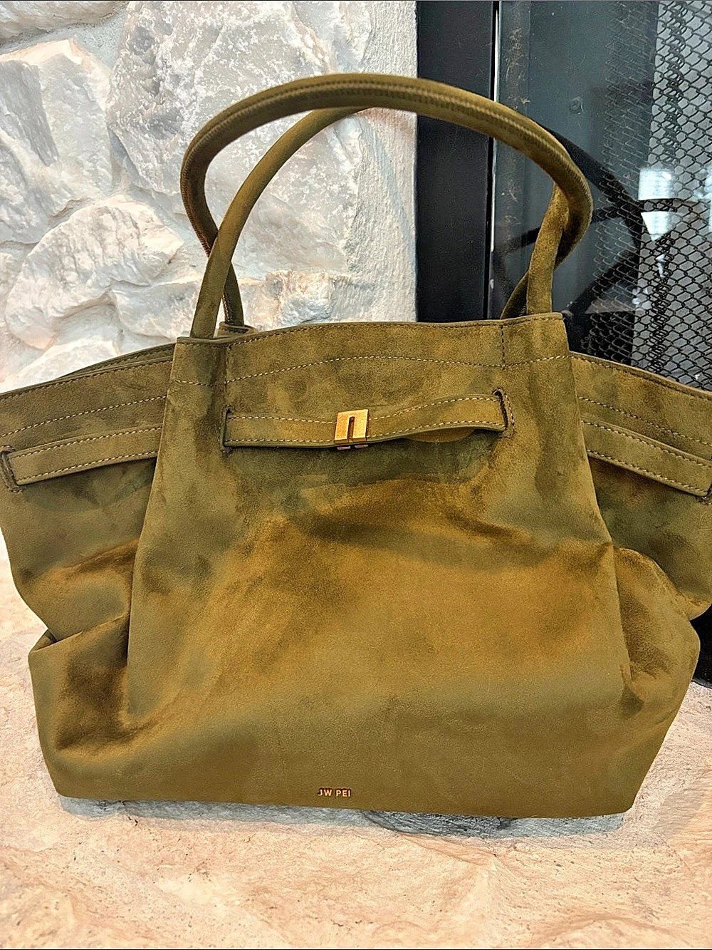 JW PEI Hana Medium Faux Suede Tote Bag Olive Green